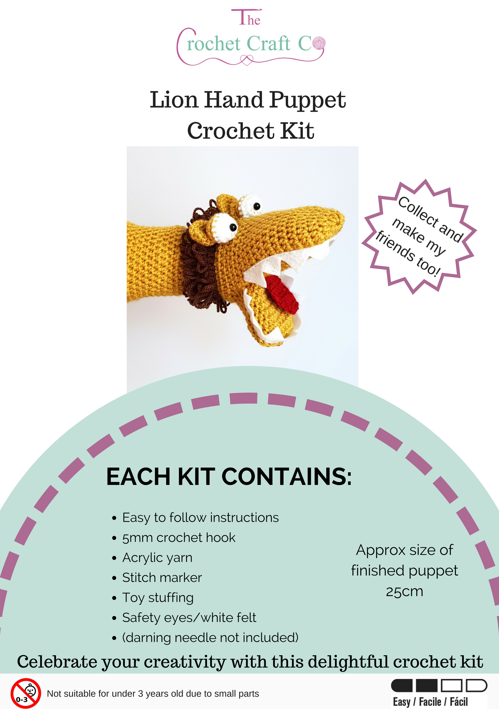Crochet Kit - Lion Hand Puppet - The Crochet Craft Co